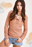 Leah Ribbed Henley Top - Ivory, Charcoal, Pink or Beige