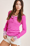 Leah Ribbed Henley Top - Ivory, Charcoal, Pink or Beige