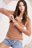 Leah Ribbed Henley Top - Ivory, Charcoal, Pink or Beige