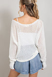 Off Shoulder Eyelet Knit Sweater - White, Black, Green or Coco