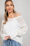 Off Shoulder Eyelet Knit Sweater - White, Black, Green or Coco