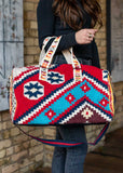 Aztec Boho Woven Duffle Weekender Bag - Red