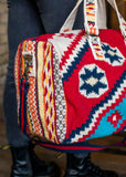 Aztec Boho Woven Duffle Weekender Bag - Red