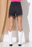 Gem Rhinestone Fringe Denim Shorts - Blue Wash or Charcoal