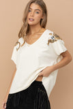 Garment Washed Tiger Sequin T-Shirt - Charcoal, White or Rust