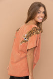Garment Washed Tiger Sequin T-Shirt - Charcoal, White or Rust
