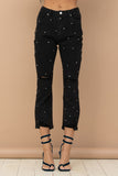 Studded Rhinestone Distressed Denim Jeans - Pink or Black