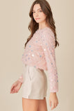 Shimmer Trim Eyelash Knit Top - Baby Pink