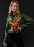 Fox Knit Graphic Sweater - Green