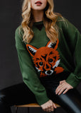 Fox Knit Graphic Sweater - Green