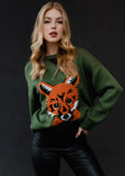Fox Knit Graphic Sweater - Green