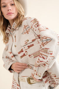 Jacquard Aztec Shirt Jacket Shacket - Pink or Taupe