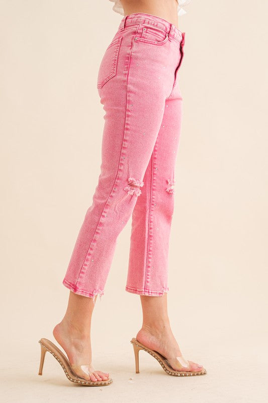 RHINESTONE WIDE FIT JEANS | Grey | SELECTED FEMME®