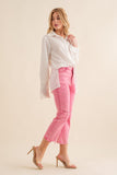 Studded Rhinestone Distressed Denim Jeans - Pink or Black