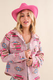 Jacquard Aztec Shirt Jacket Shacket - Pink or Taupe