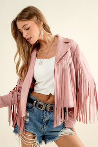 Faux Suede Studded Fringe Western Jacket - Black, Blush or Camel