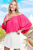 Jenna Off Shoulder Balloon Sleeve Top - Black or Pink