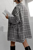 Houndstooth Collared Neck Long Sleeve Coat with Pockets