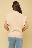 Cable Knit Ruffle Sweater Vest - Oatmeal