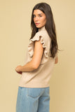 Cable Knit Ruffle Sweater Vest - Oatmeal