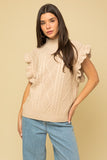 Cable Knit Ruffle Sweater Vest - Oatmeal