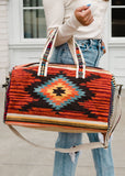 Aztec Boho Woven Duffle Weekender Bag - Rust