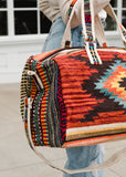 Aztec Boho Woven Duffle Weekender Bag - Rust