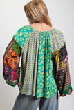 Mixed Print Boho Blouse - Atlantis Green