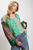Mixed Print Boho Blouse - Atlantis Green