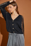 Open Knit Cardigan Sweater - Black or Natural