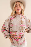 Mock Neck Aztec Western Pullover - Pink
