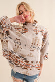 Mock Neck Aztec Western Pullover - Pink or Taupe