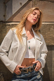 Crystal Studded Stretch Zip Up Moto Jacket - White or Black