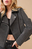 Crystal Studded Stretch Zip Up Moto Jacket - White or Black