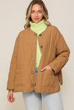 Quilted Puffer Jacket with Pockets - Pink, Brown or Ivory