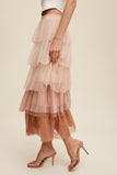 Gradient Tiered Tulle Maxi Skirt - Mocha