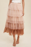 Gradient Tiered Tulle Maxi Skirt - Mocha