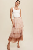 Gradient Tiered Tulle Maxi Skirt - Mocha