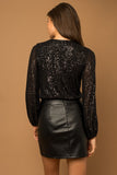 Long Sleeve Sequin Wrap Bodysuit - Black or Beige