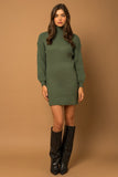 Turtle Neck Balloon Sleeve Sweater Dress - Olive or Heather