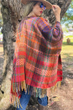 Zig Zag Cozy Knit Ruana Shawl Sweater - Red Multi