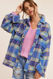 Hailee Plaid Button up Shacket Jacket - Sky Blue, Cocoa or Plum