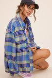 Hailee Plaid Button up Shacket Jacket - Sky Blue, Cocoa or Plum