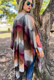 Aztec Knit Ruana Shawl Sweater - Burgundy