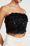 Sequin Feather Tube Top - Black or Cream