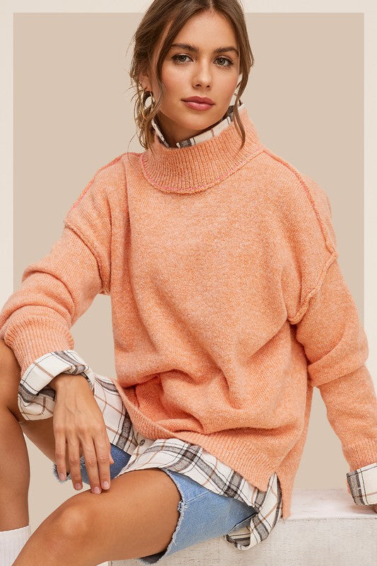 Ella Mock Neck Sweater - Pumpkin, Gray or Taupe