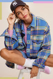 Hailee Plaid Button up Shacket Jacket - Sky Blue, Cocoa or Plum