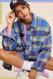 Hailee Plaid Button up Shacket Jacket - Sky Blue, Cocoa or Plum
