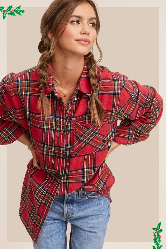 Avril Flannel Plaid Shirt - Red