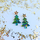Christmas Tree Dangle Earrings - Green Sparkle